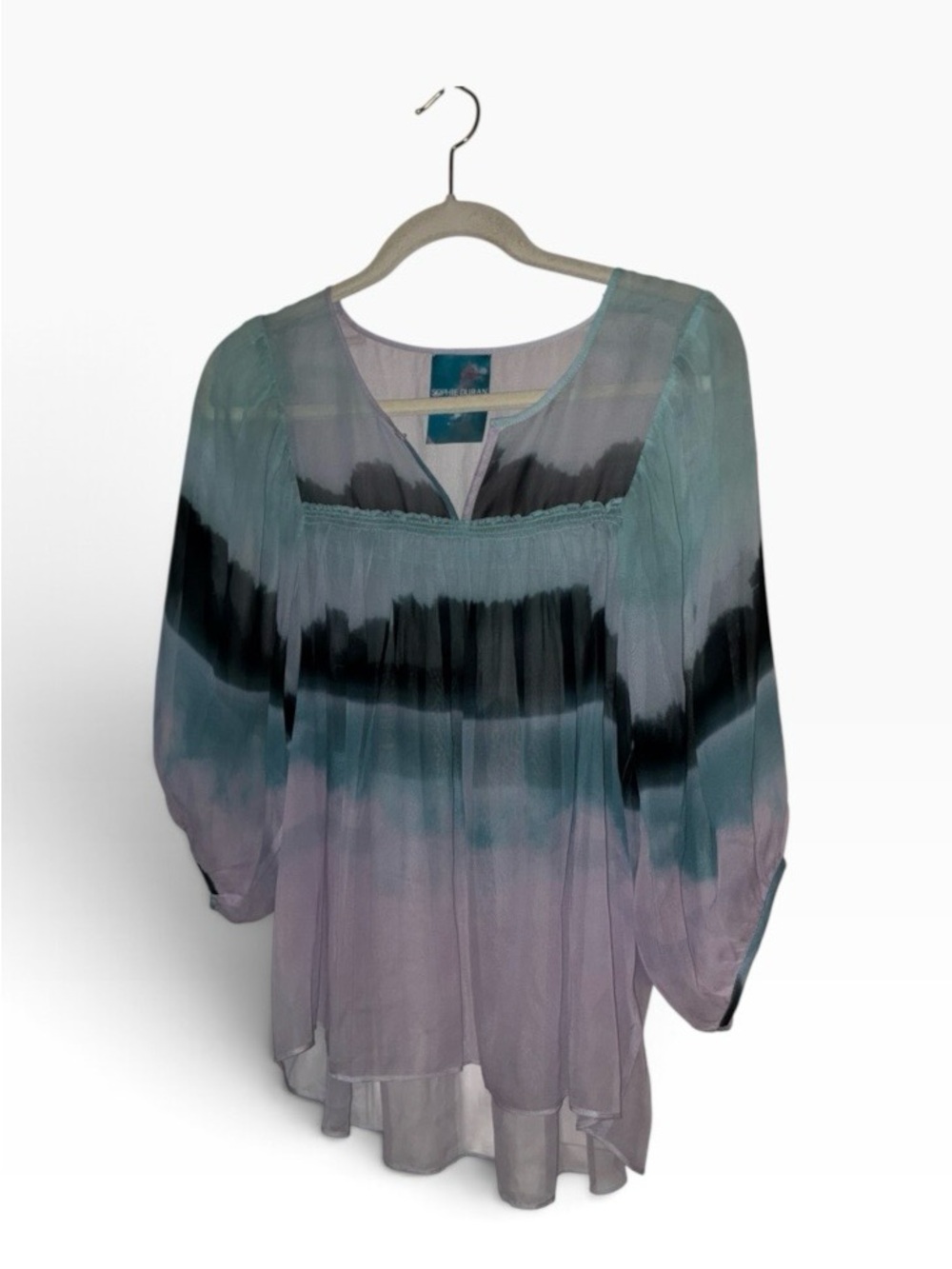 Anthropologie Sophie Duran tie-dye sheer peasant blouse 100% silk Sz S